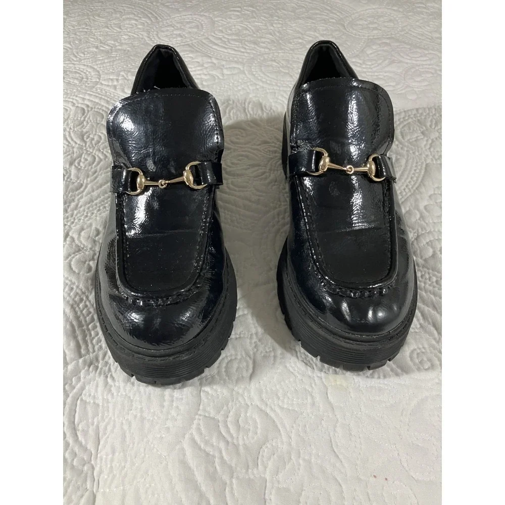 Steve Madden Lando Leather Chunky Loafer Women's 8.5 Black Platform Horsebit - Picture 2 of 7